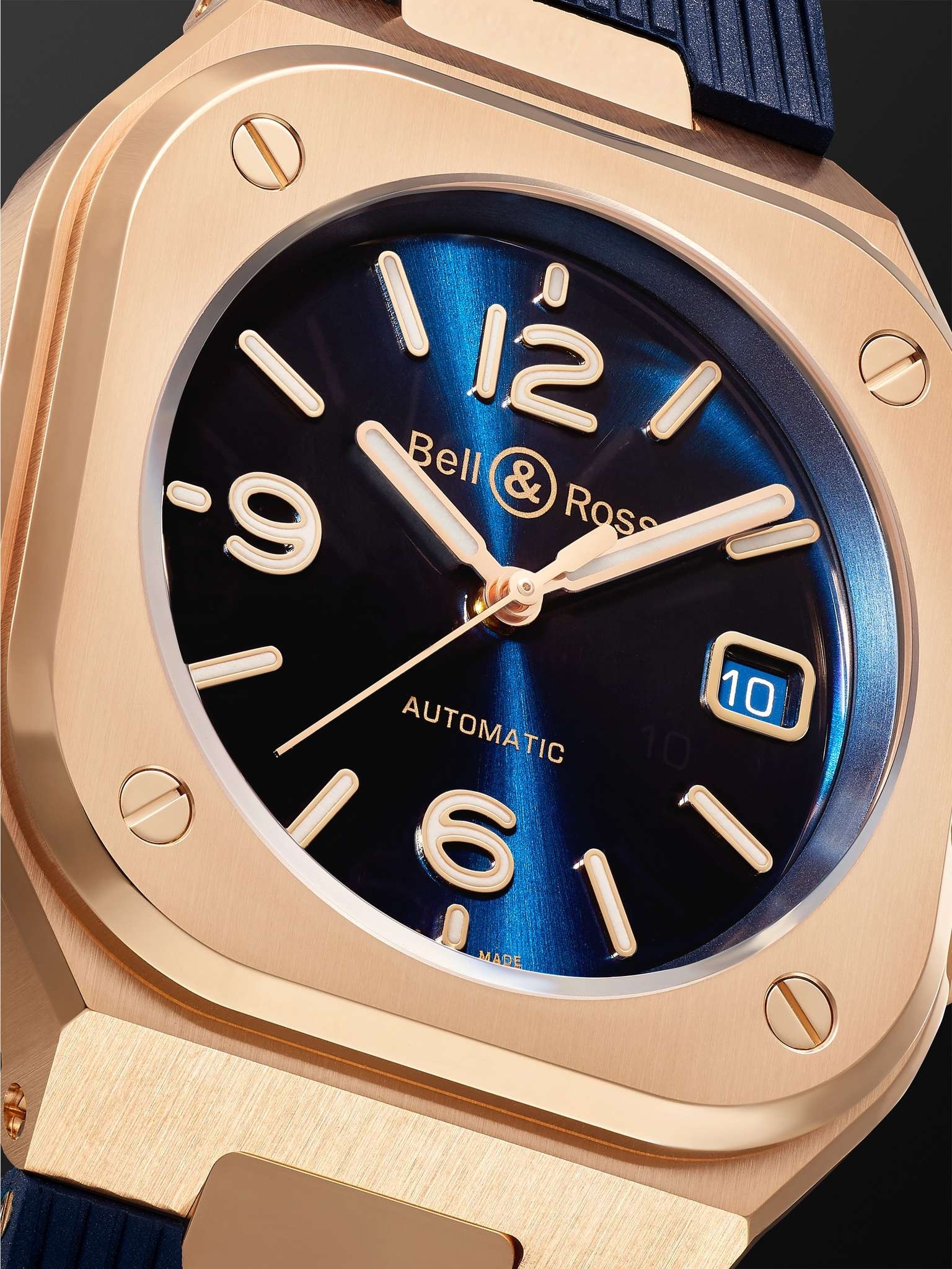 BR 05 Blue Gold Automatic 40mm 18-Karat Rose Gold and Rubber Watch, Ref. No. BR05A-BLU-PG/SRB - 6