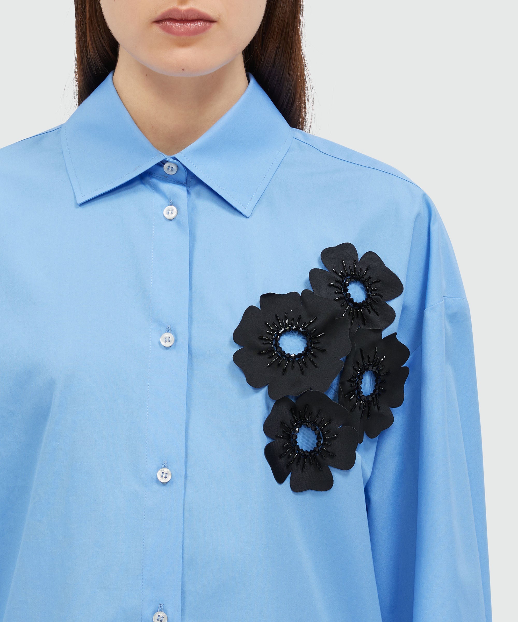 Light blue poplin shirt with floral applications - 5