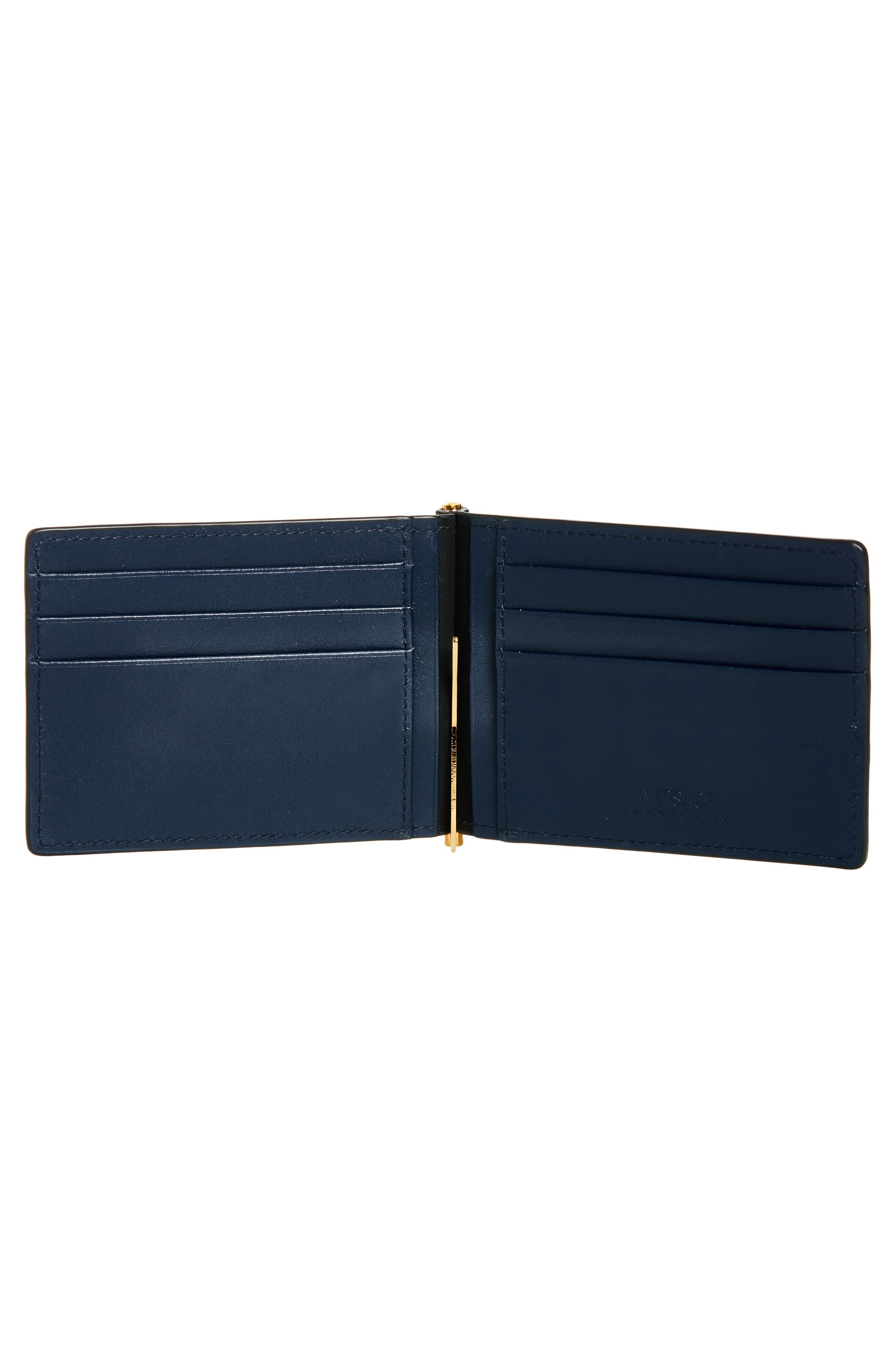 Versace Medusa Money Clip Leather Bifold Wallet in Midnight Blue-Versace Gold at Nordstrom - 2