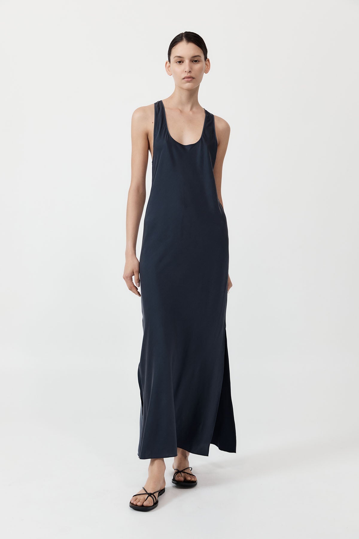 Soft Silk Bias Tank Dress - Inkwell - 2