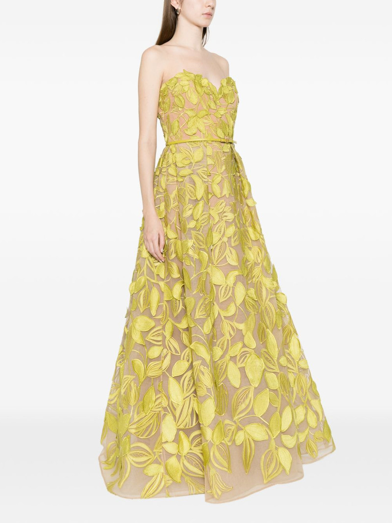 strapless leaf applique dress 3