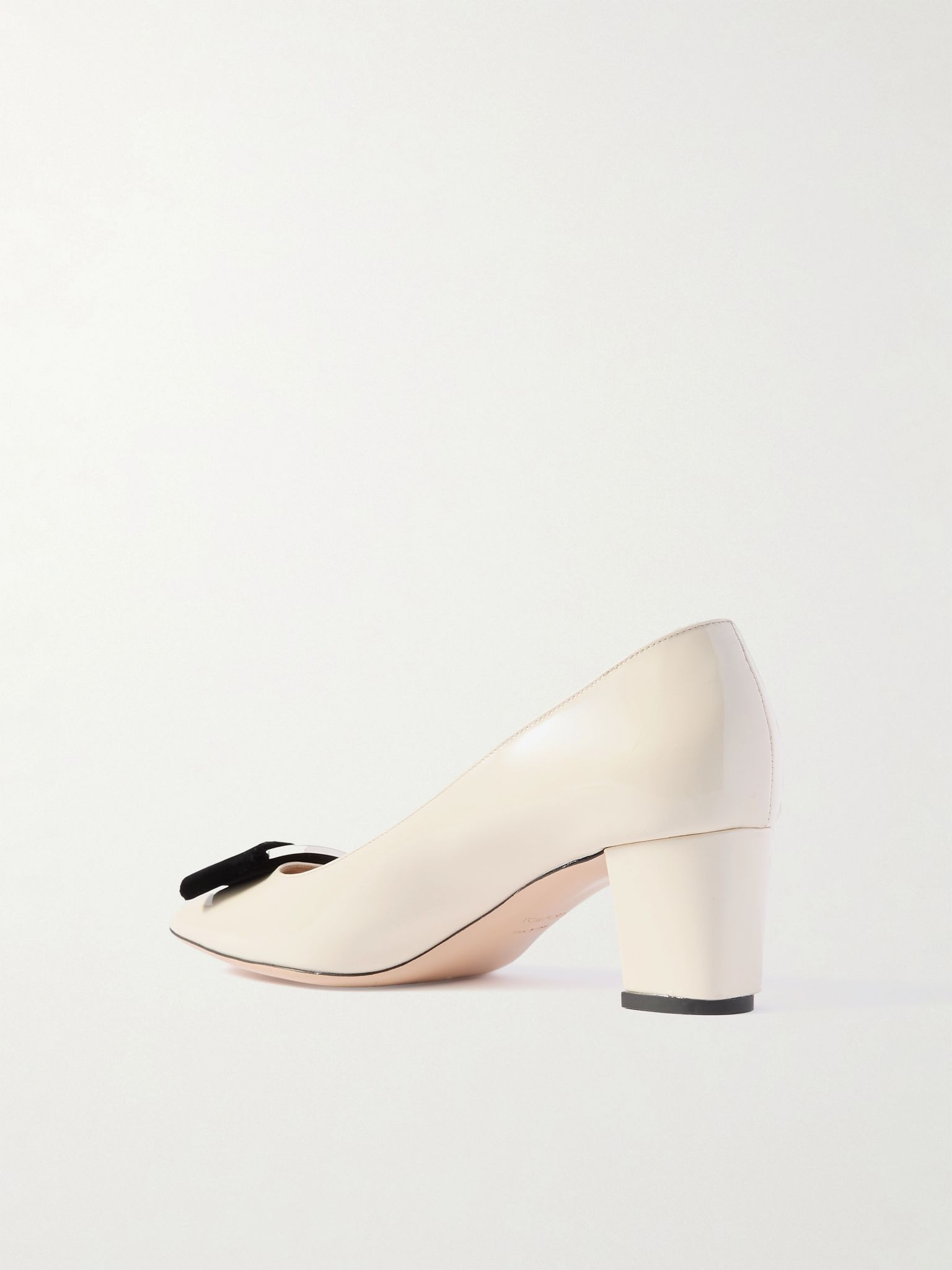 Audrey embellished velvet-trimmed patent-leather pumps Ivory - 3