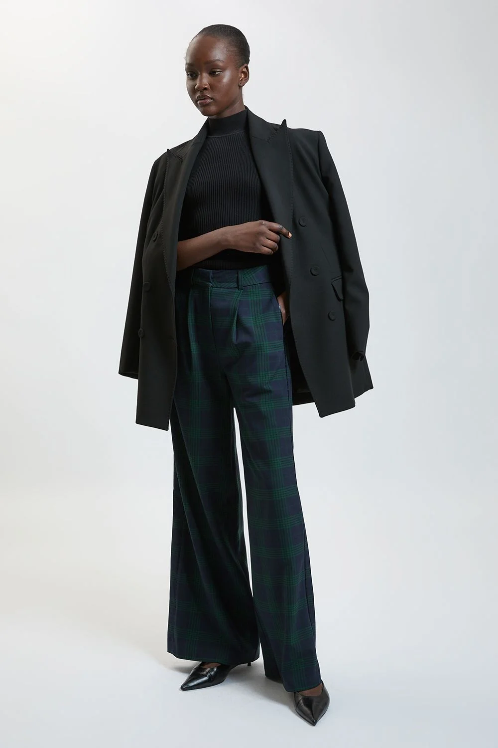 Tartan Check Wide Leg Tailored Trouser - 1