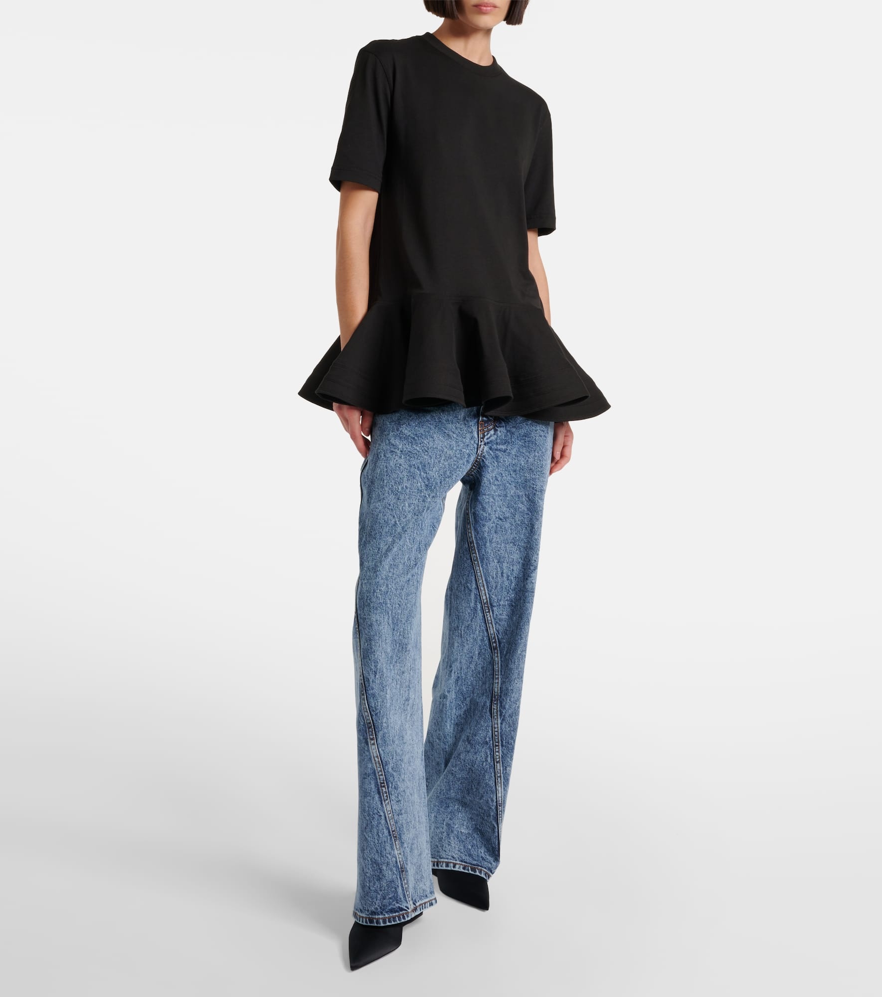 Peplum cotton jersey T-shirt - 2