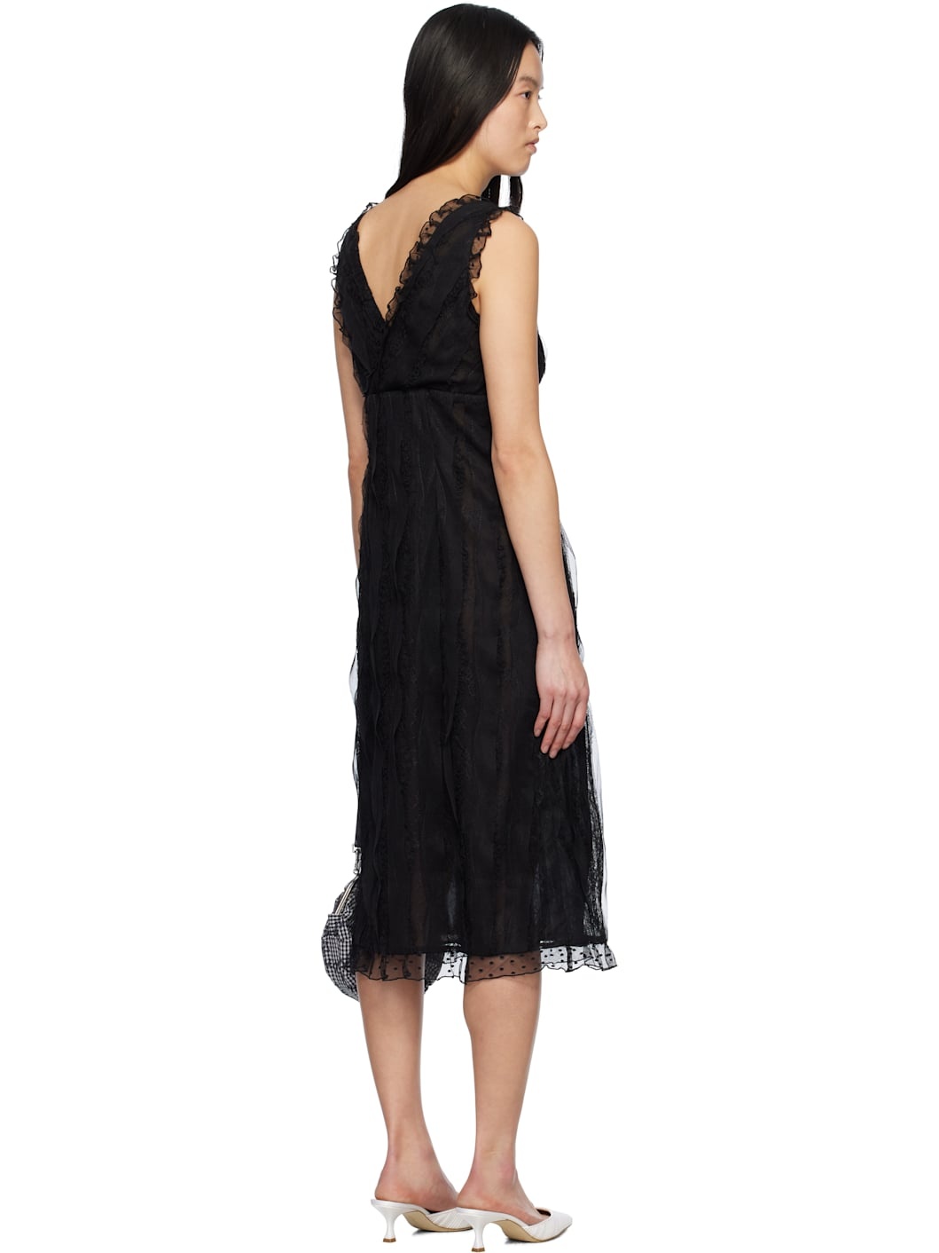 Black Combo Sleeveless Lace Midi Dress - 3