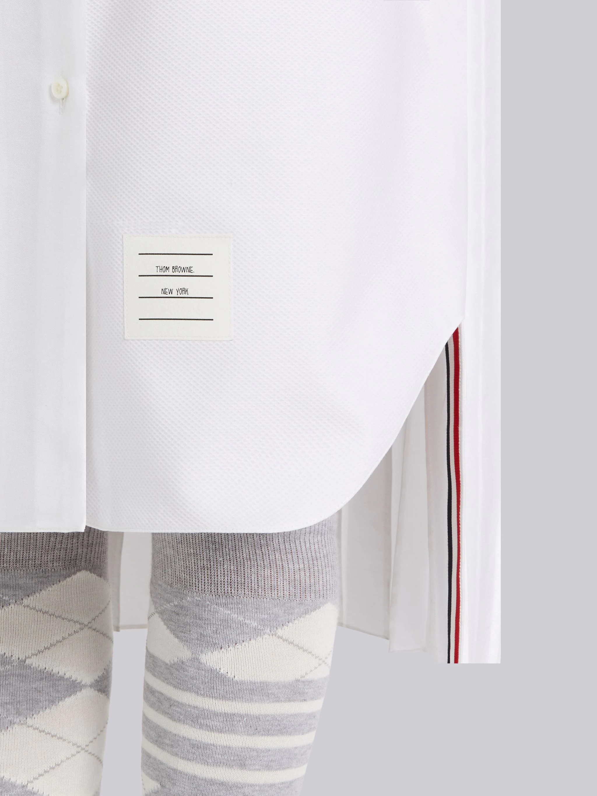 White Oxford Half Pleated Below the Knee Shirtdress - 6