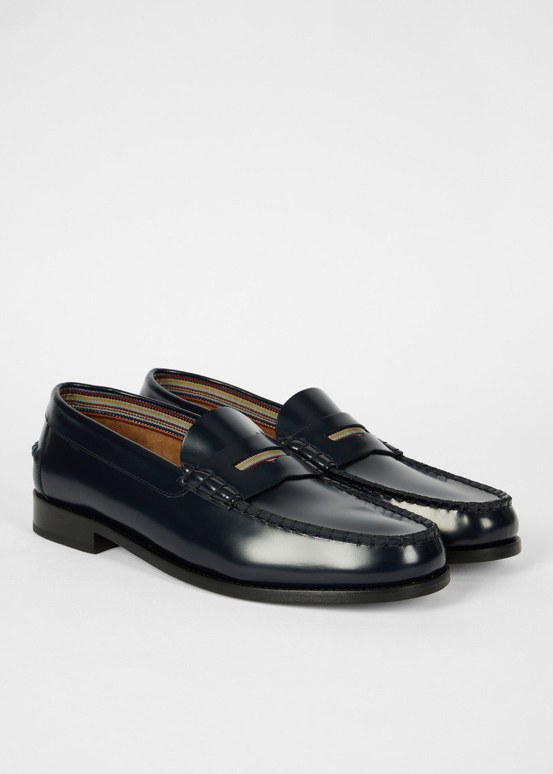 Dark Navy Leather 'Lido' Loafers 4