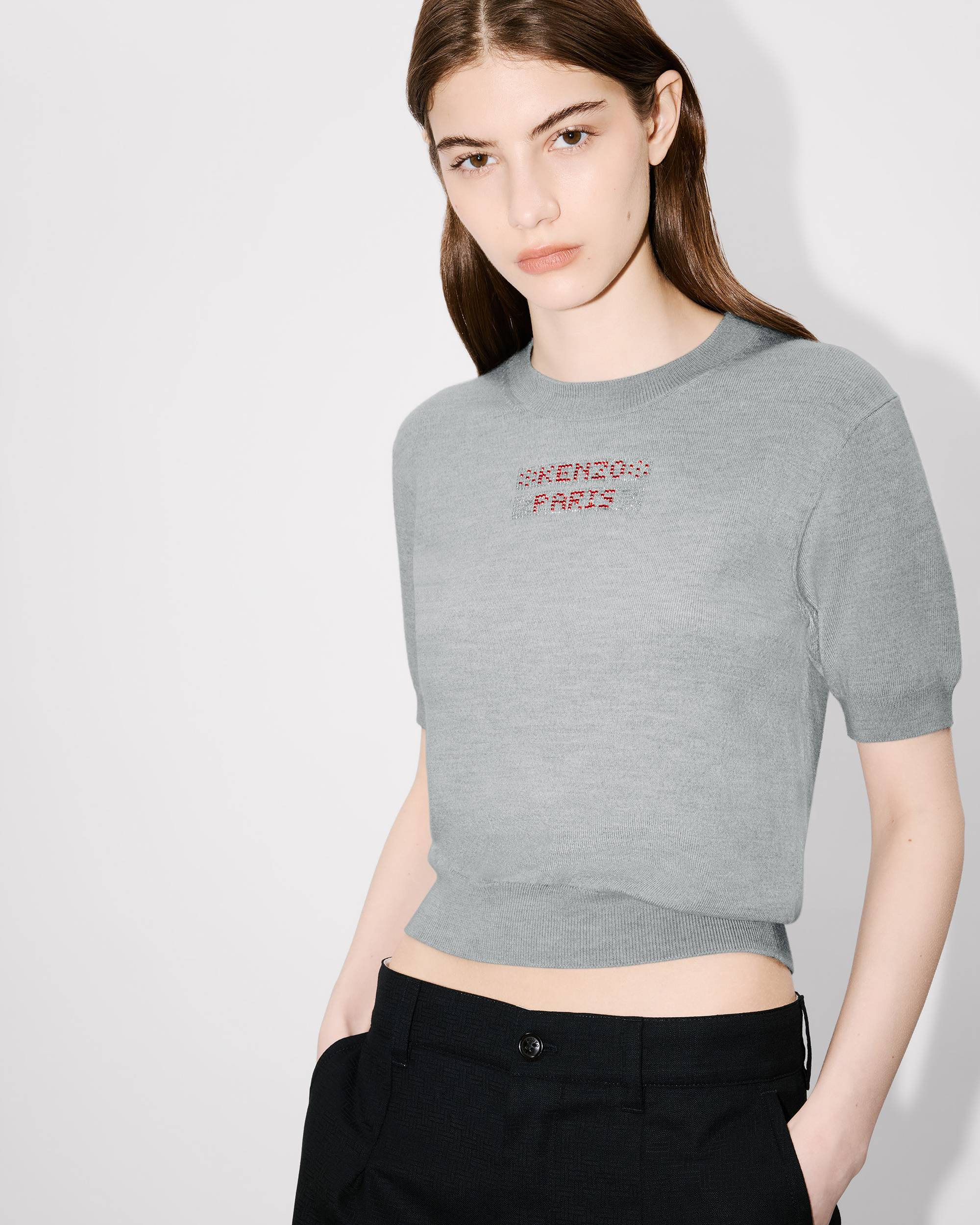 Beaded trims top in light wool - 8