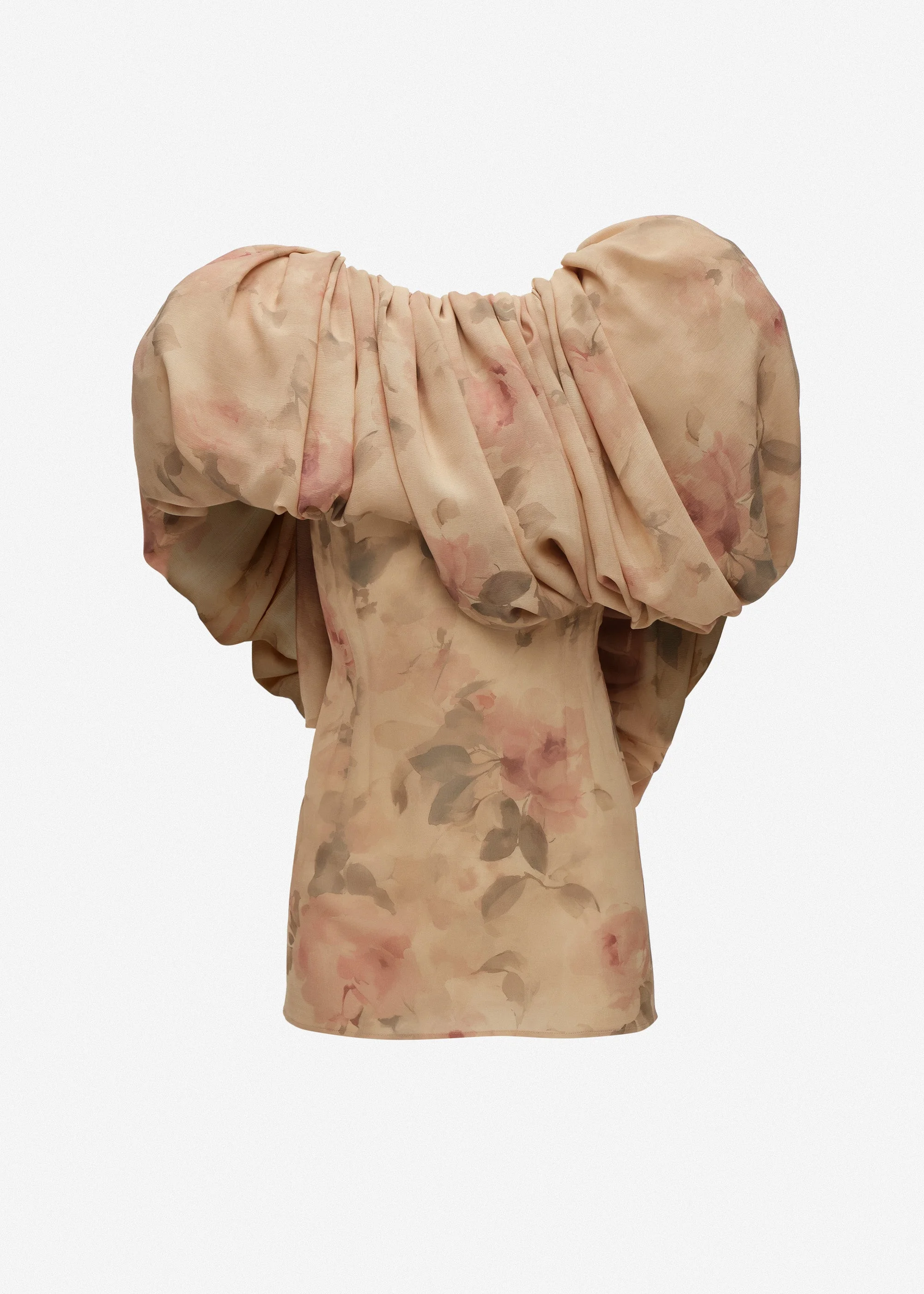 Puff collar mini dress in beige floral print - 1