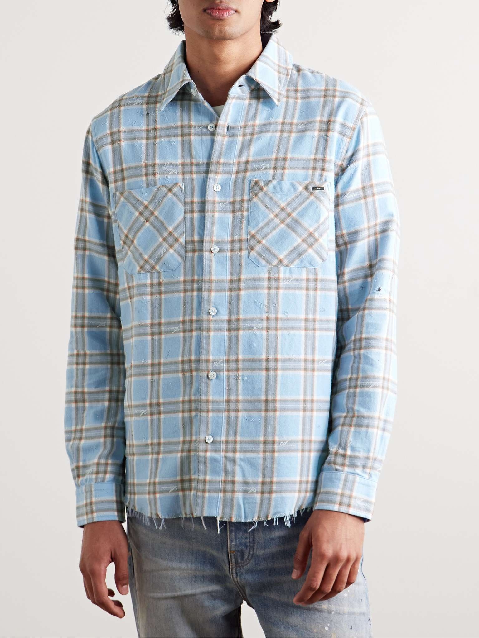 Shotgun Logo-Appliqued Distressed Checked Cotton-Flannel Shirt - 3