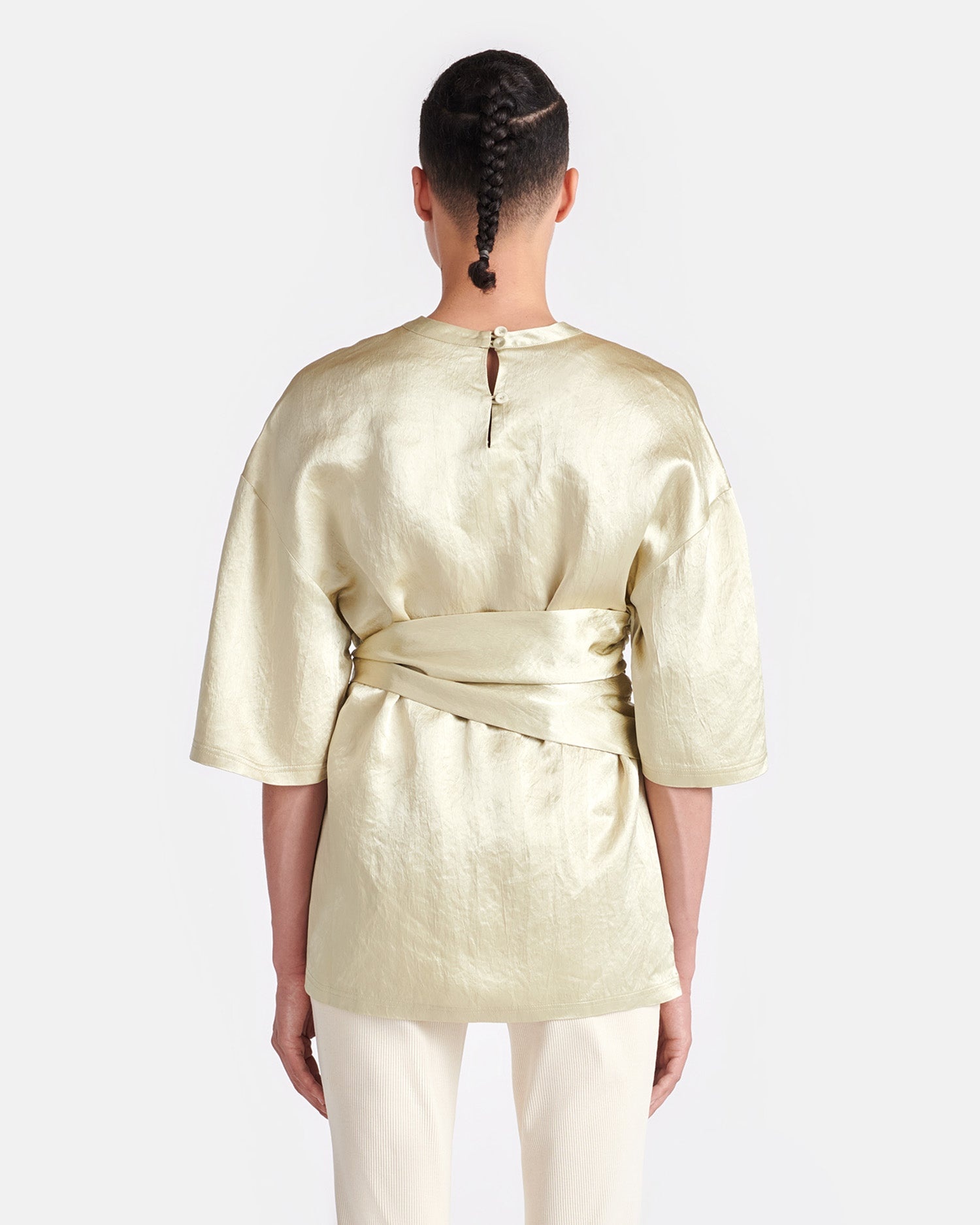 Belted Crinkled-Satin Top - 2
