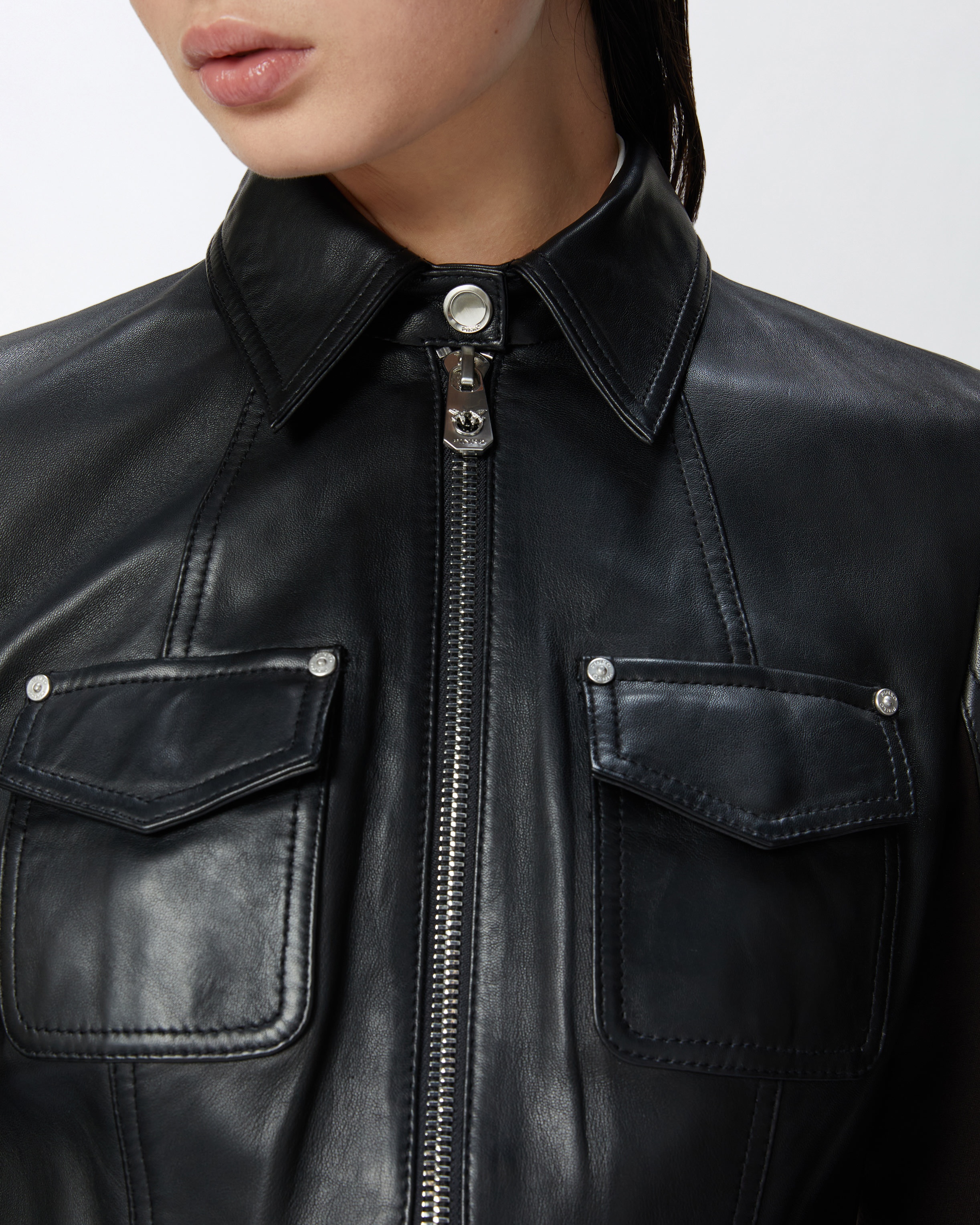 SHORT LEATHER AND TECHNICAL FABRIC BIKER JACKET - 5