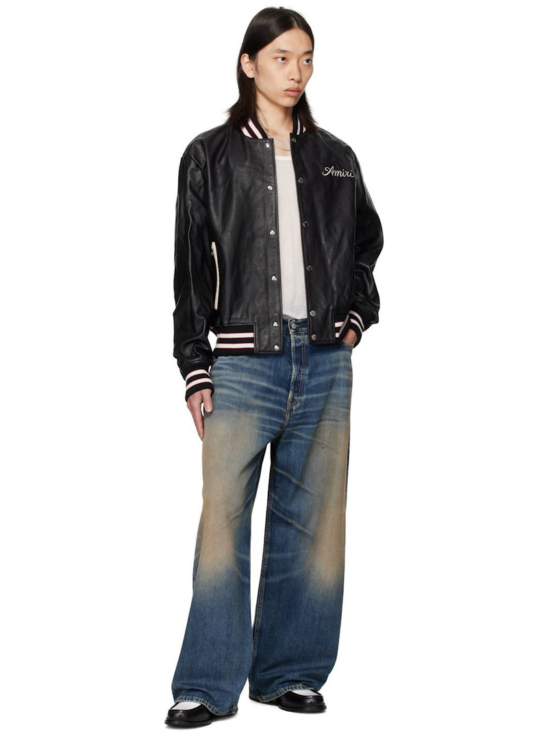 AMIRI Black 'Club AMIRI' Leather Varsity Jacket outlook