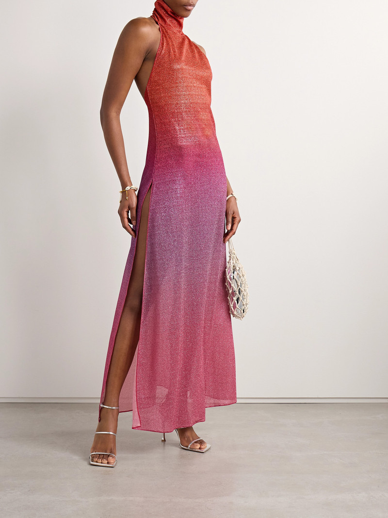 Oséree Lumière Ombrè Metallic Stretch-knit Halterneck Maxi Dress outlook