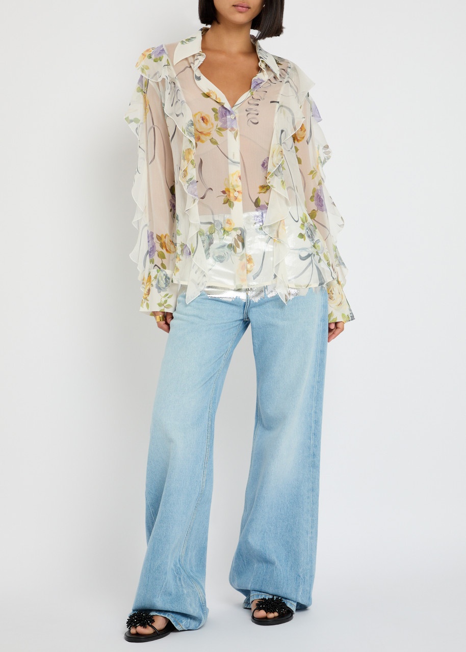 Blumarine Floral Semi-sheer Silk-chiffon Shirt - 4