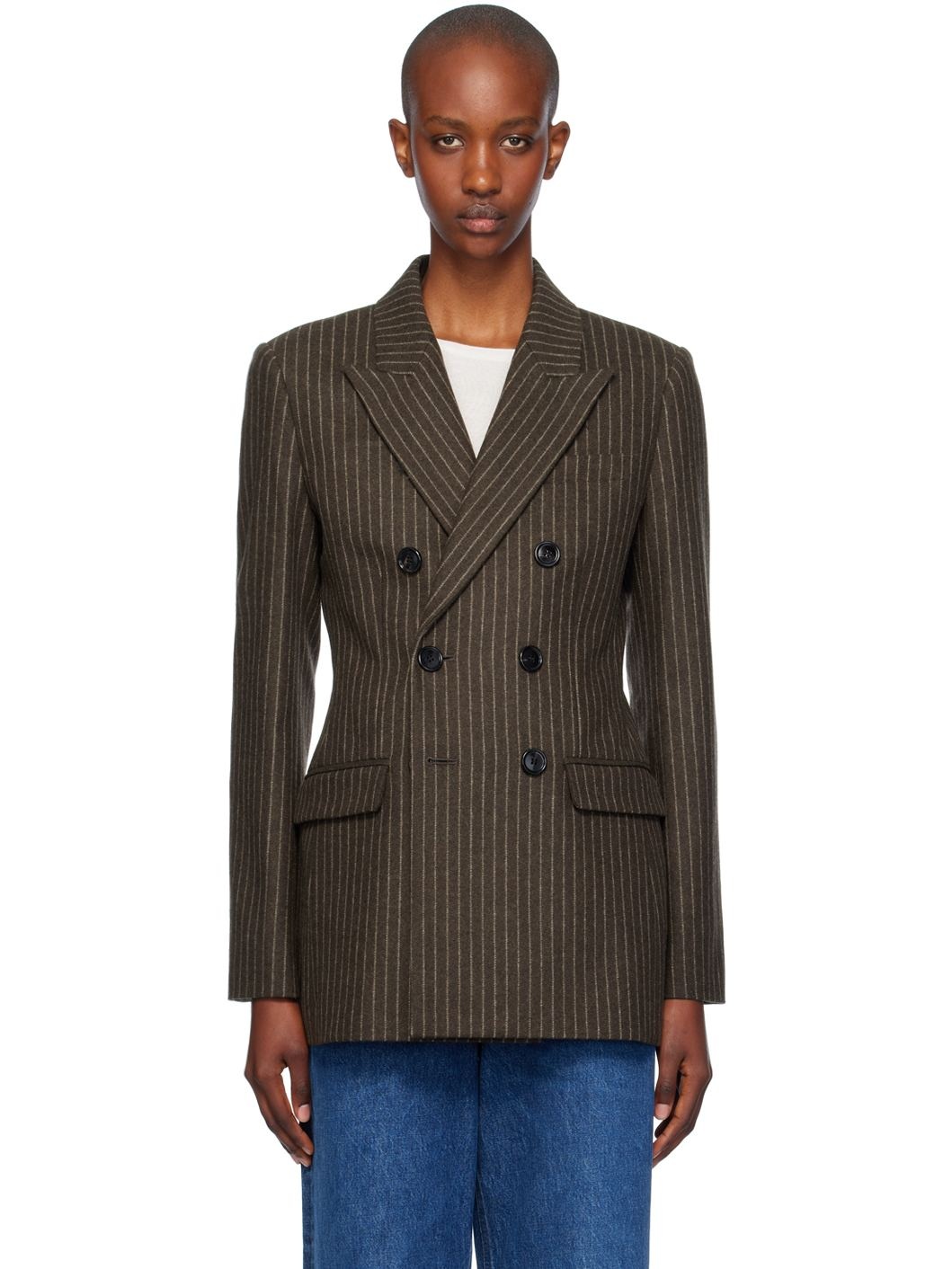 Brown Double-Breasted Blazer - 1