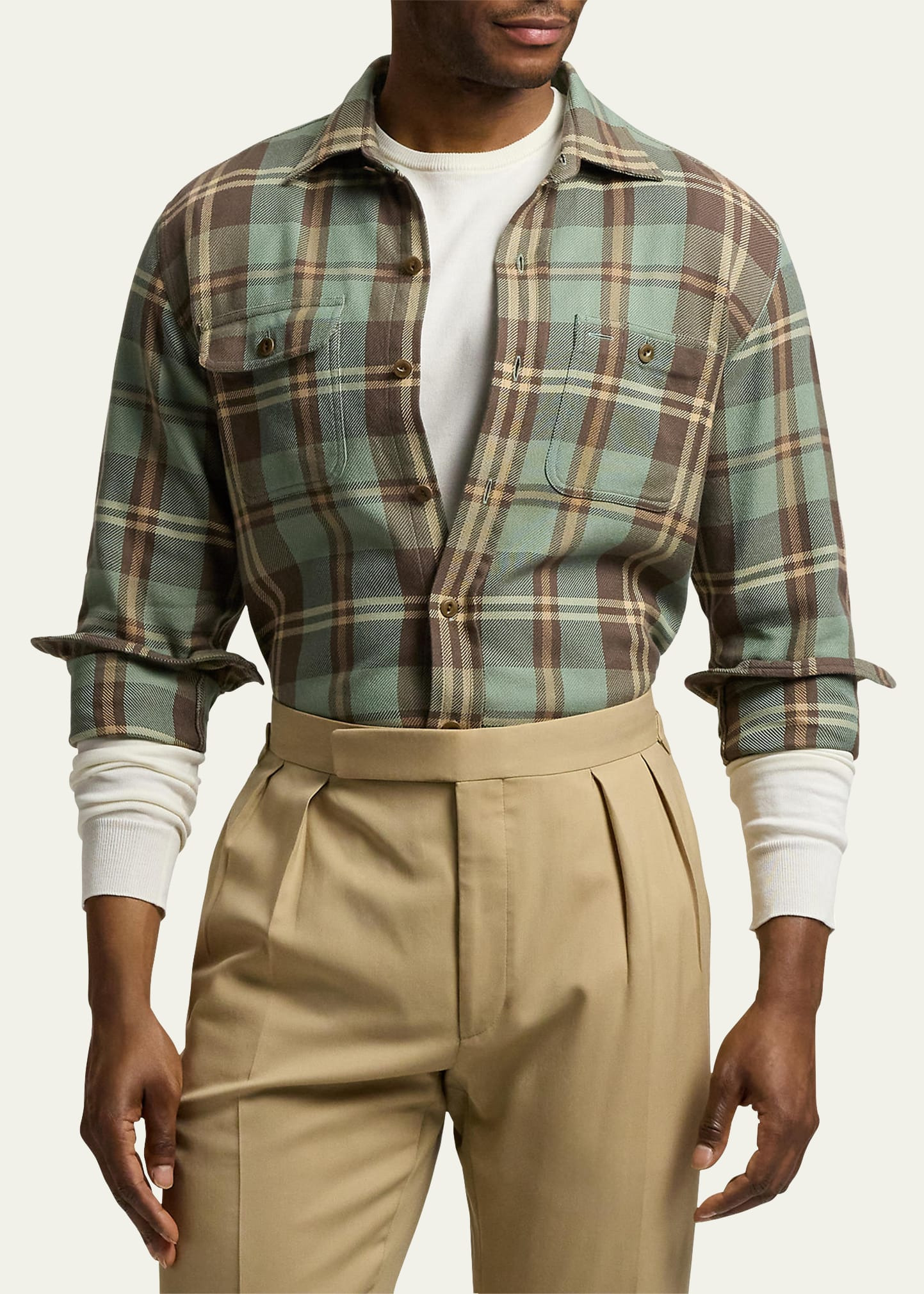 Men's Cotton Plaid Double-Pocket Sport Shirt - 2
