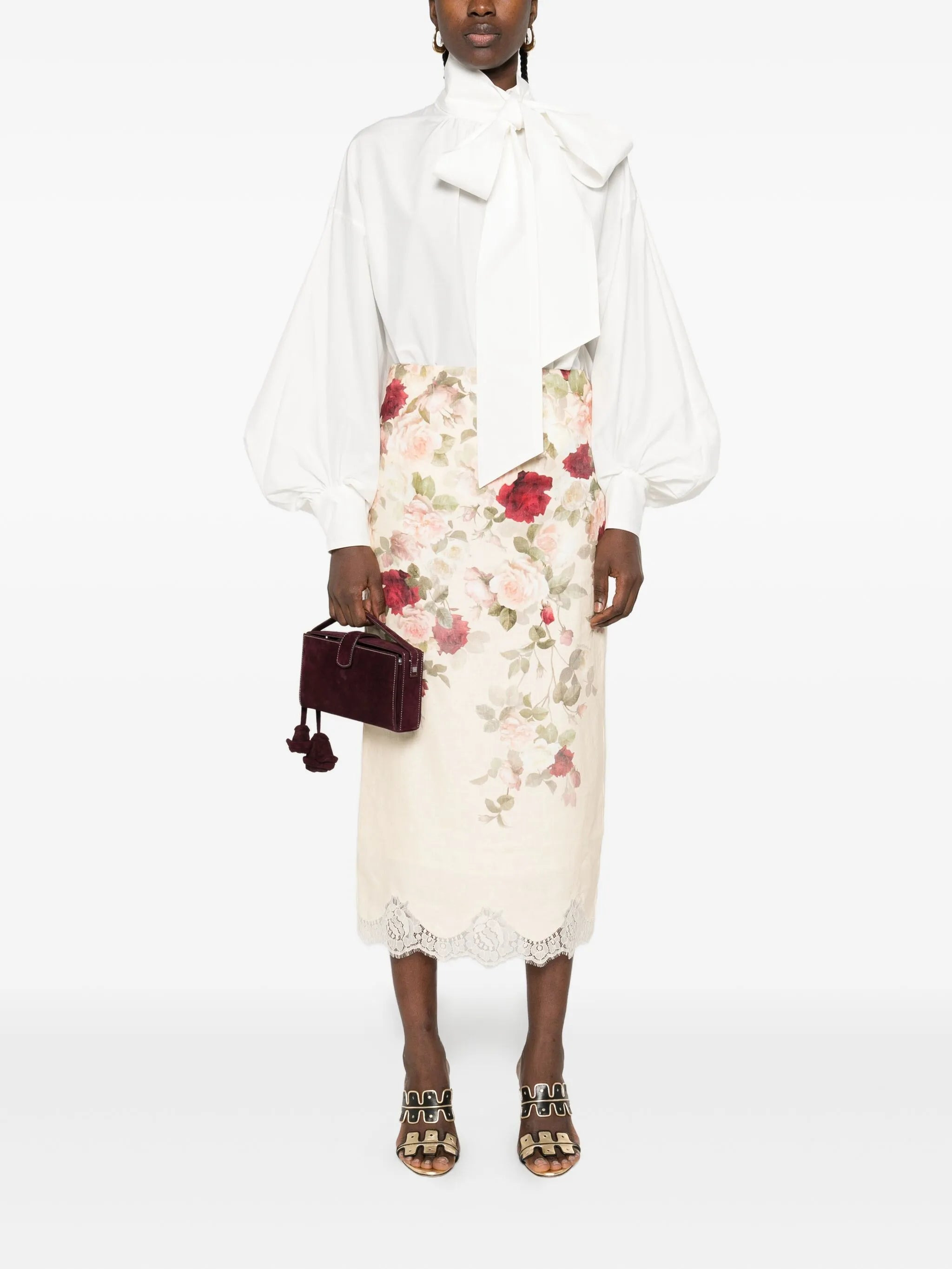 floral-print lace-trimmed skirt - 2