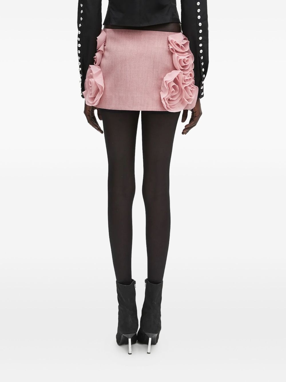 rose-appliqué ruffled skirt - 4