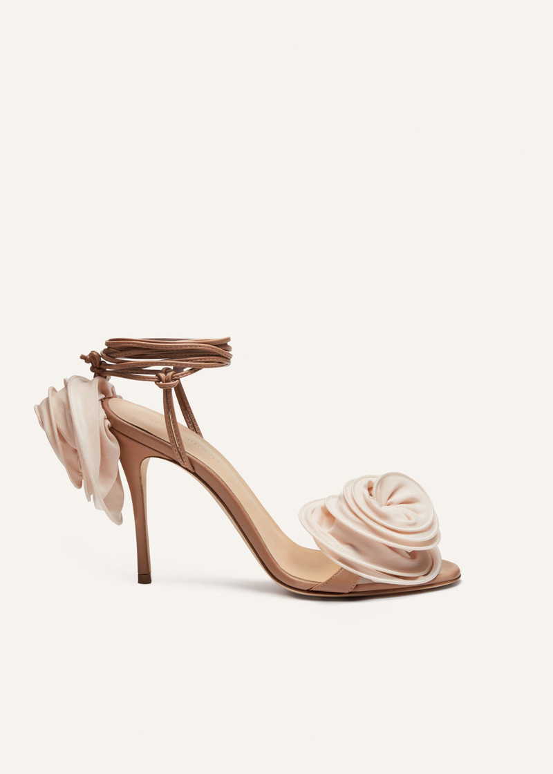 Wrap around double flower sandals in nude - 1