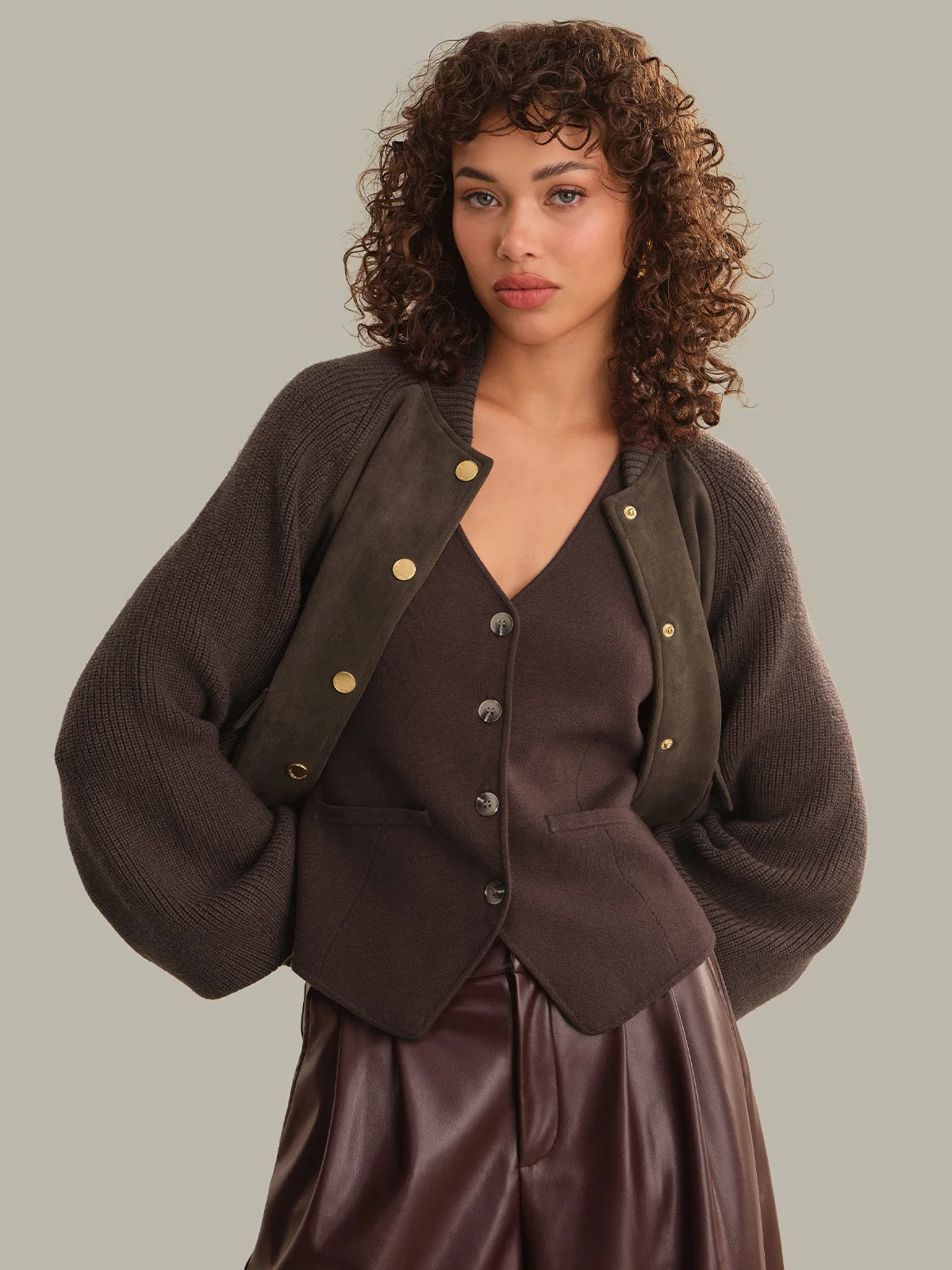 Josephine Faux Suede Mix Bomber Jacket - 1