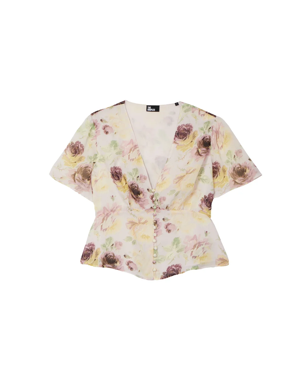 FLOWER PRINT TOP WITH BUTTON DETAIL - 1