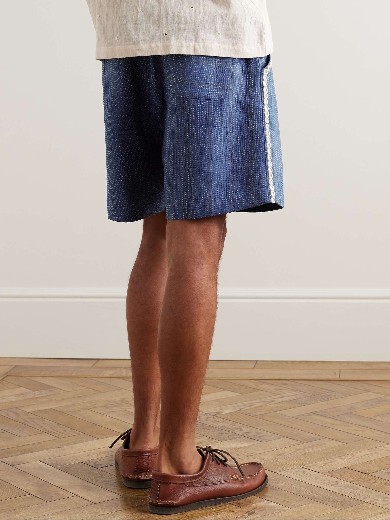 Embellished Embroidered Cotton Drawstring Shorts - 4