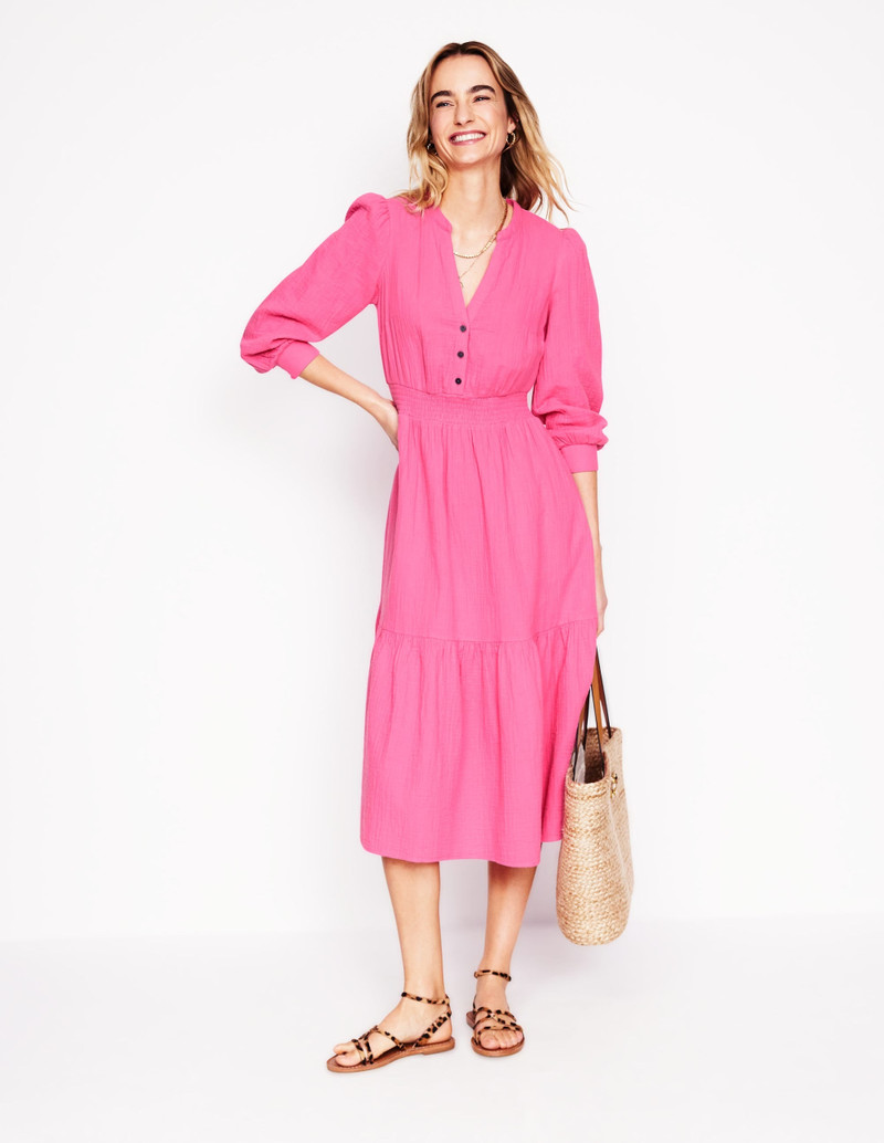 Elena Double Cloth Midi Dress-Sorbet Pink 7