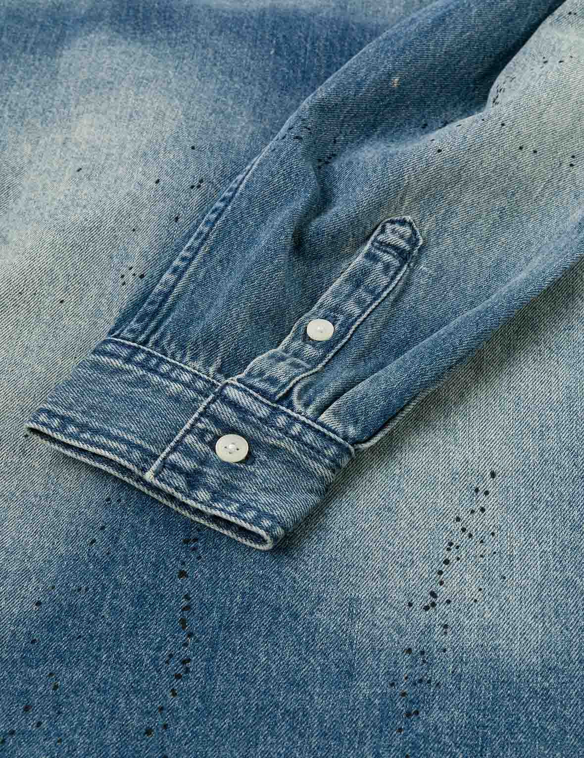 Splash Ink Seagull Print Regular Fit Denim Shirt - 10