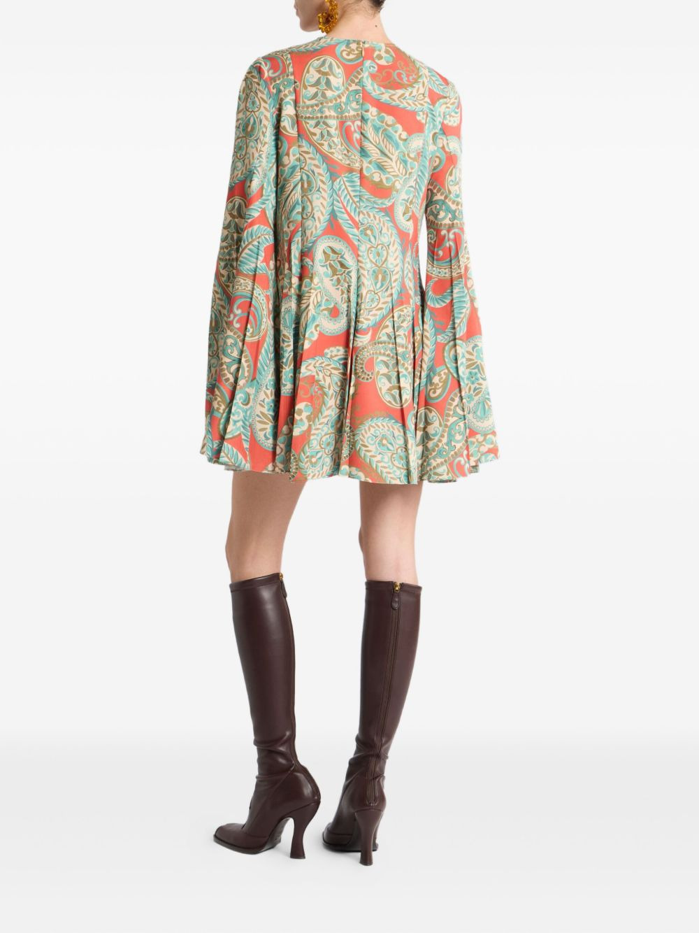 paisley pleated mini dress - 3