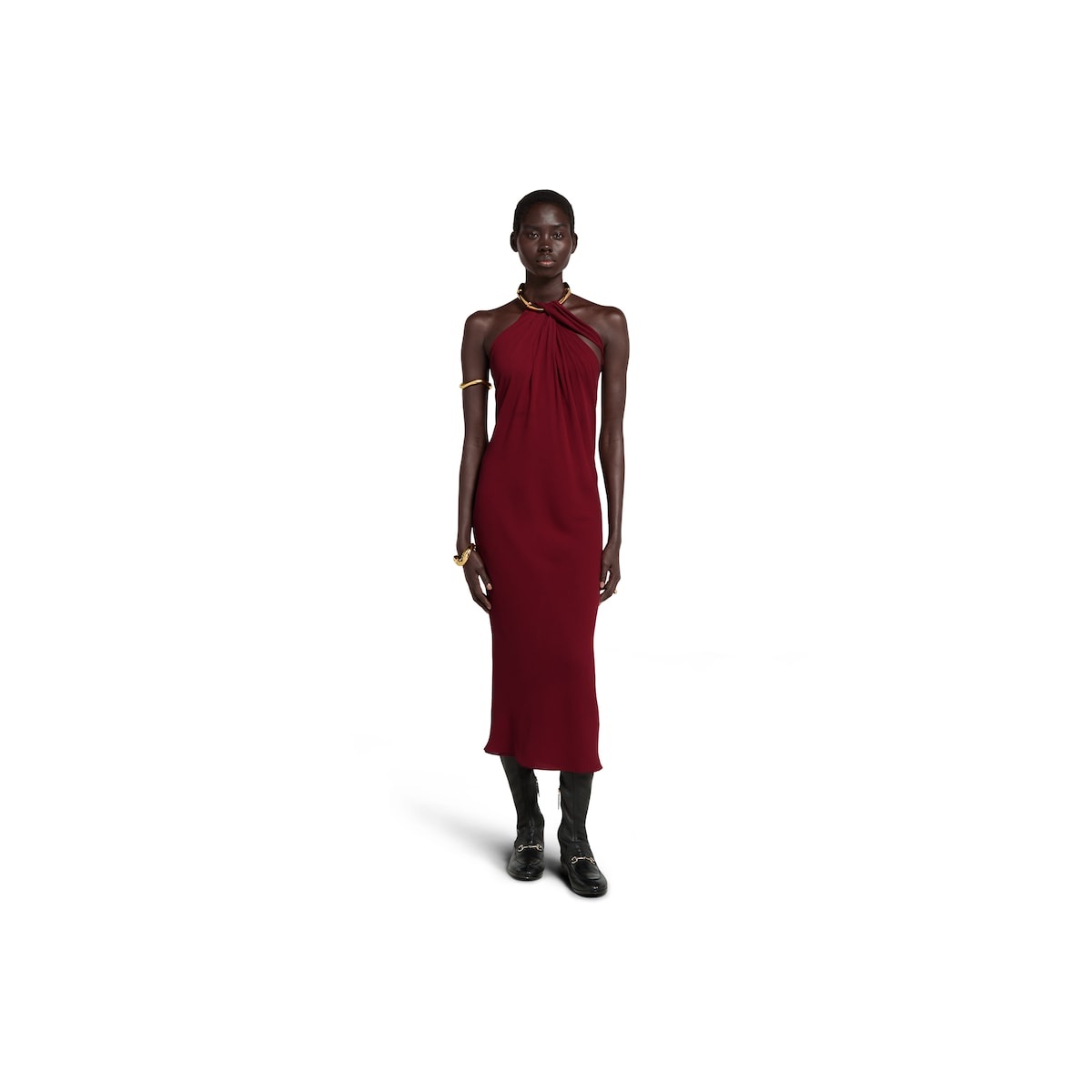 Silk crêpe sablé mid-length dress - 3