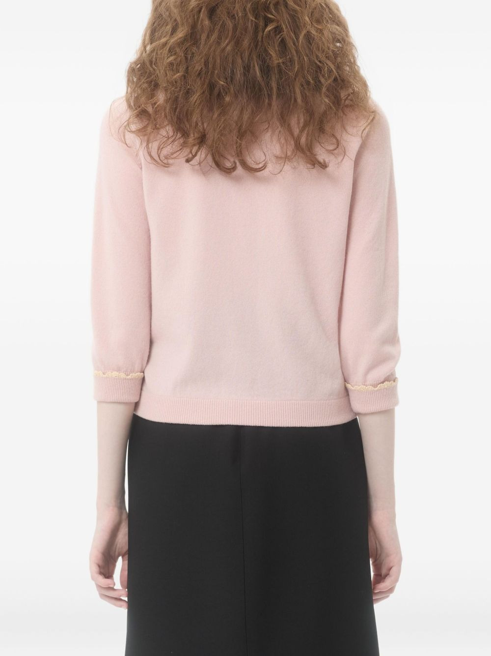 lace-embellished shearling-collar cardigan - 5
