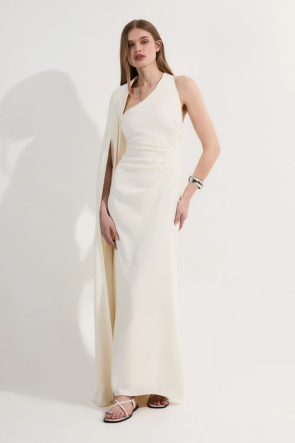 Soft Tailored Cape Sleeve Maxi Dress - 1