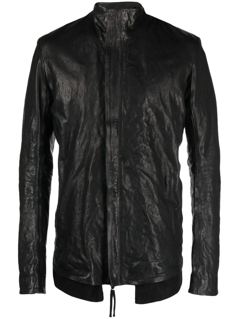 brushed high-neck leather jacket - 1
