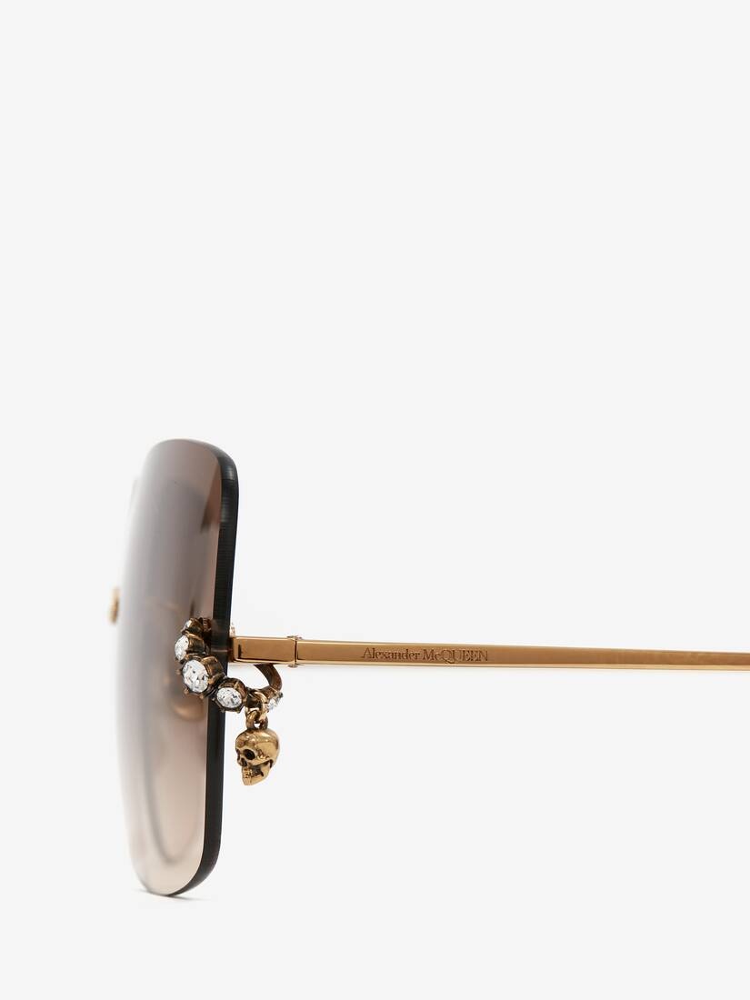 Women's Skull Pendant Jewelled Sunglasses in Antique Gold - 4