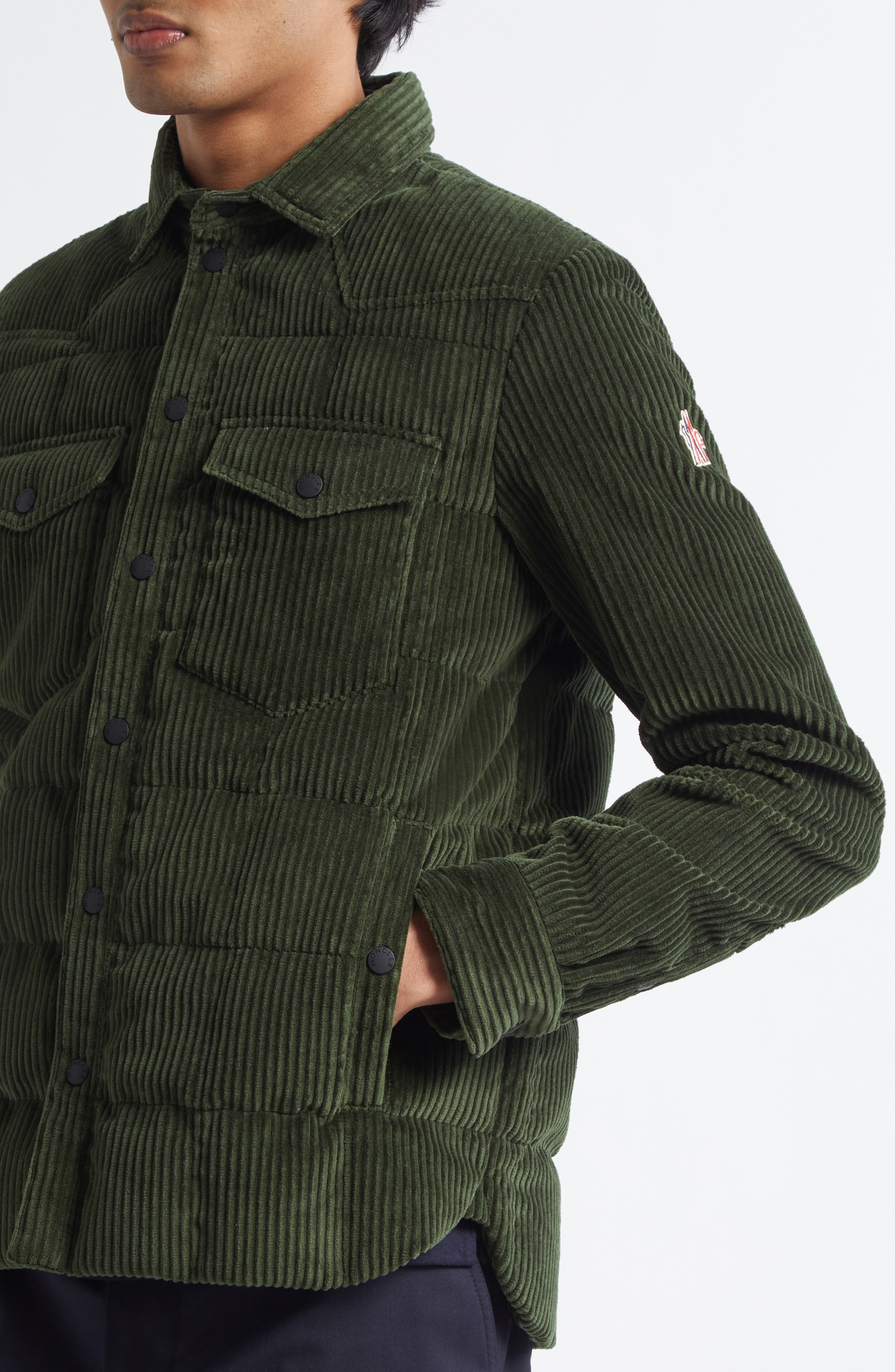 Moncler Gelt Corduroy Puffer Down Shirt Jacket in Thyme at Nordstrom - 4