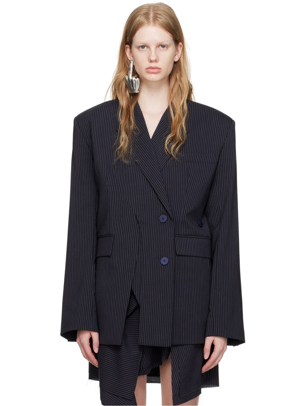 SSENSE Work Capsule – Navy Striped Blazer - 1