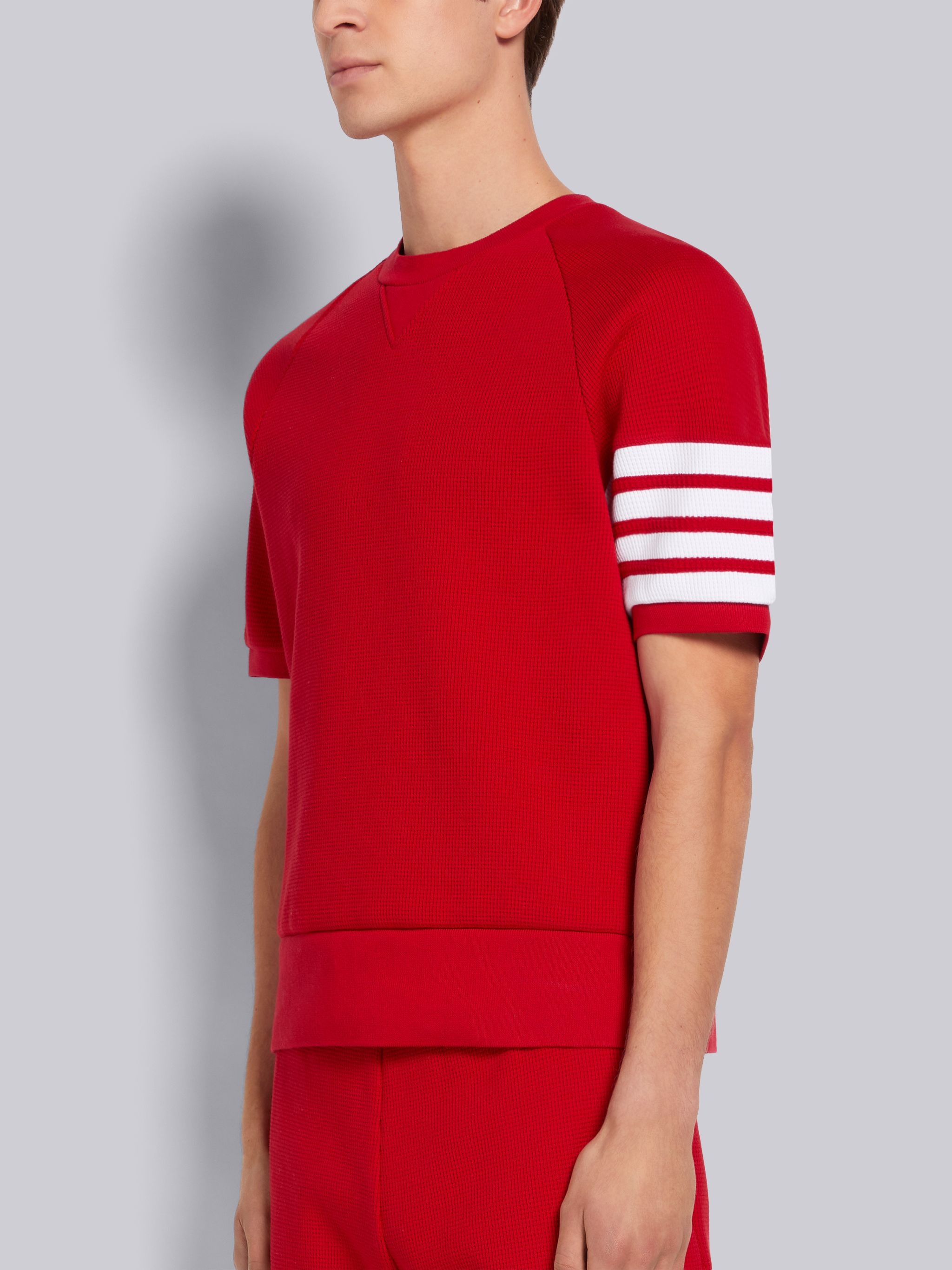 Red Compact Waffle 4-Bar Short Sleeve Sweatshirt - 2