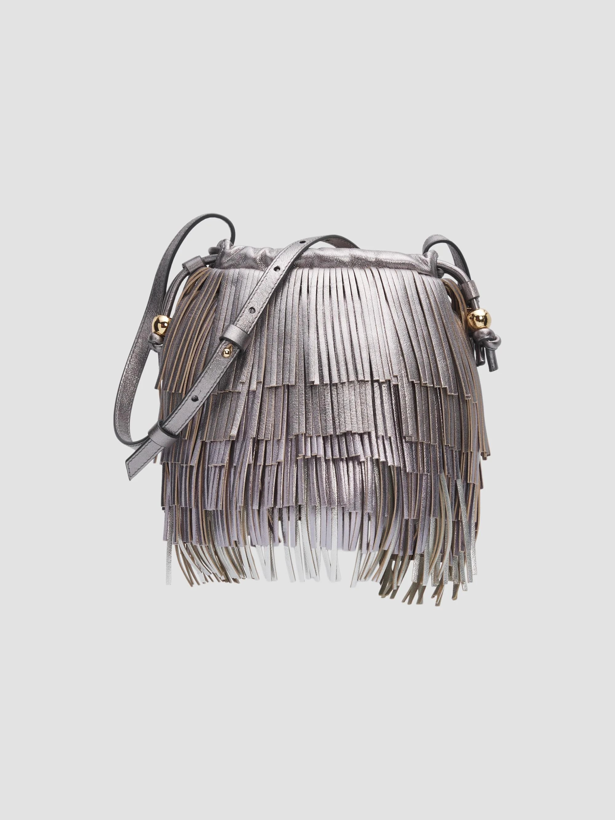 Women's Leather Fringe Crossbody Bag - Silver - 1