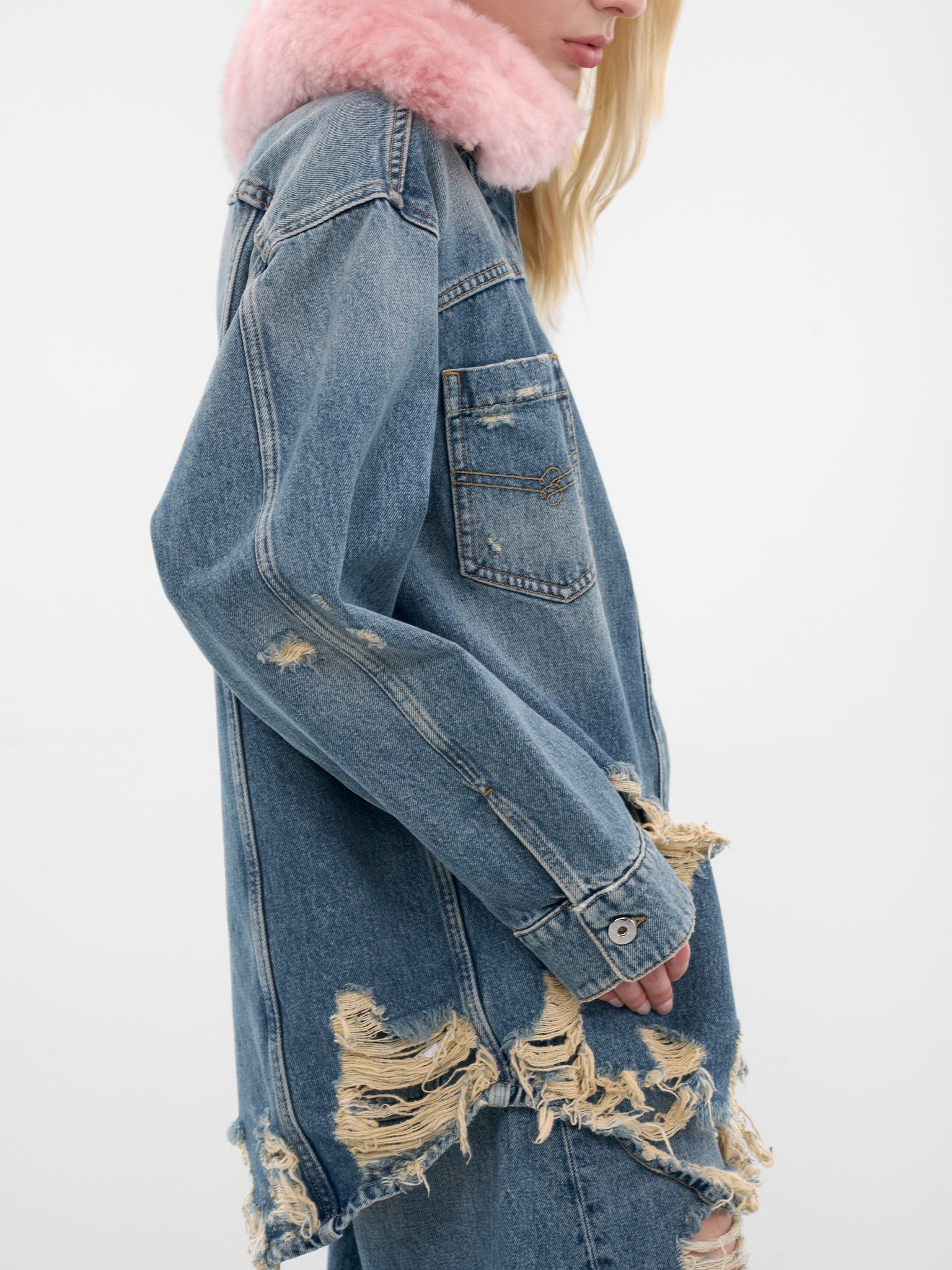 Blue Destroyed Denim Oversized Jacket - 5