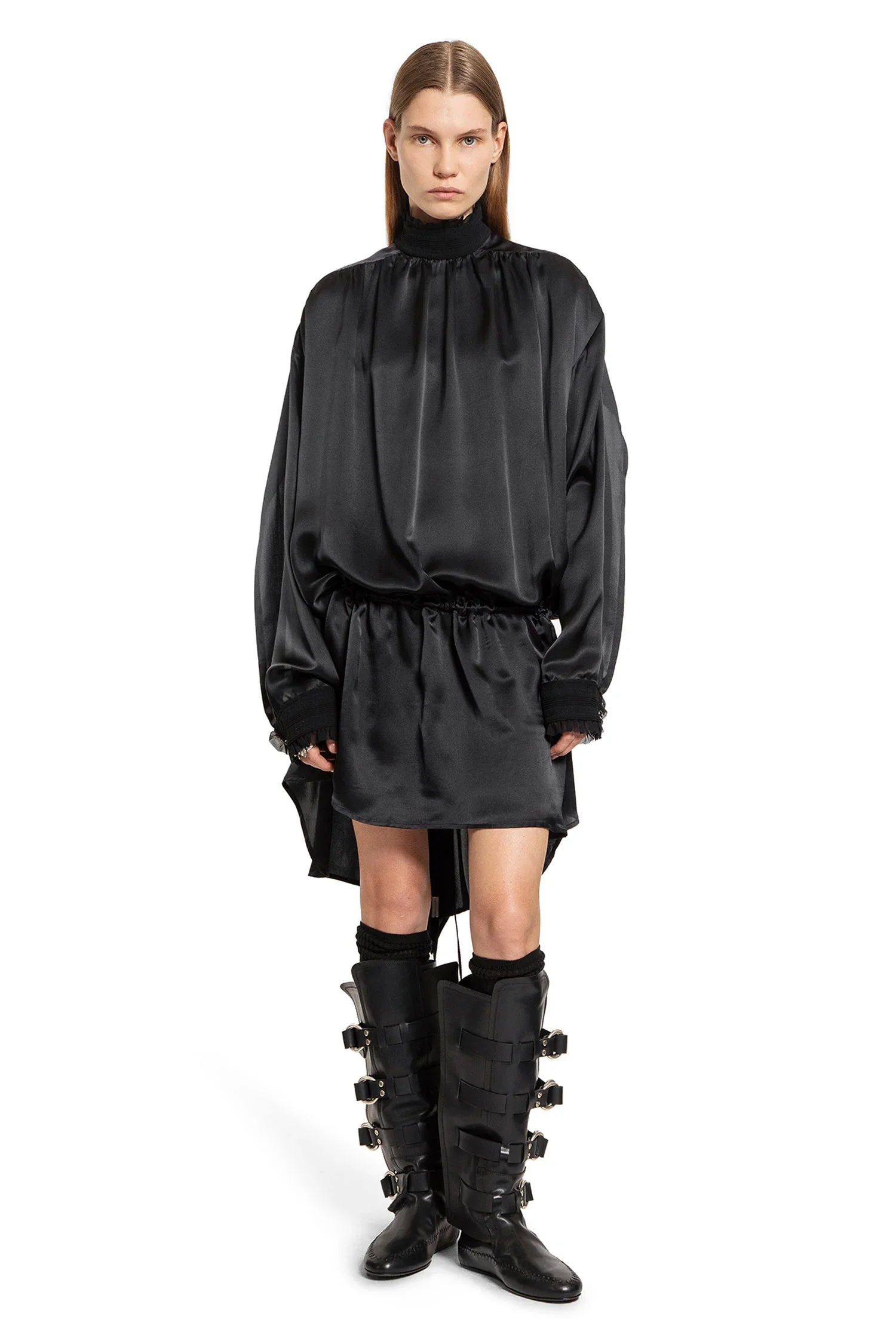 Jenna-Turtleneck-Dress-In-Washed-Light-Satin - 2