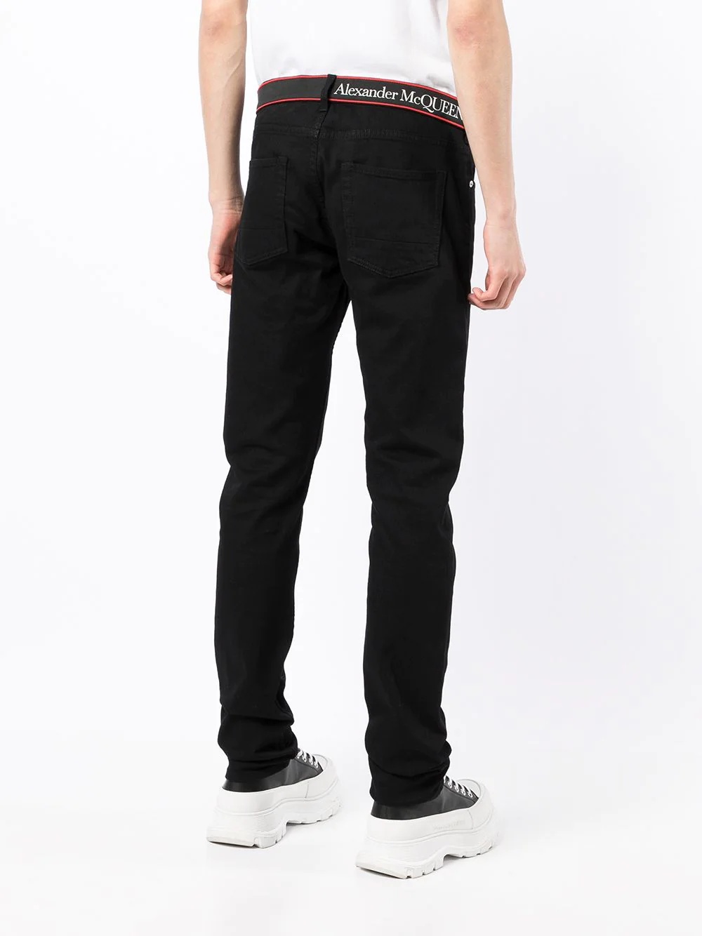 contrasting waistband slim-fit jeans - 4