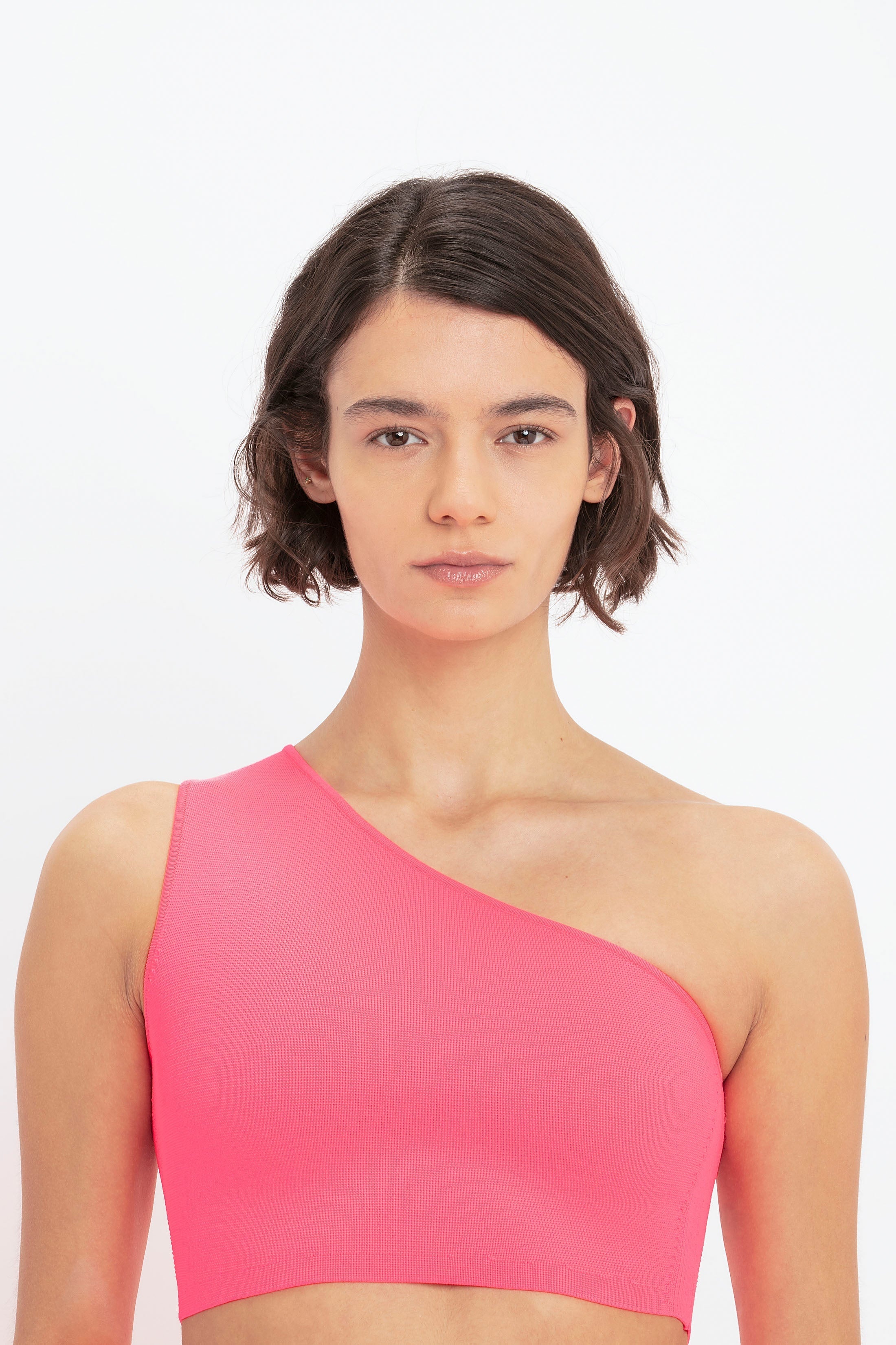 Victoria Beckham VB Body One Shoulder Crop Top In Pink