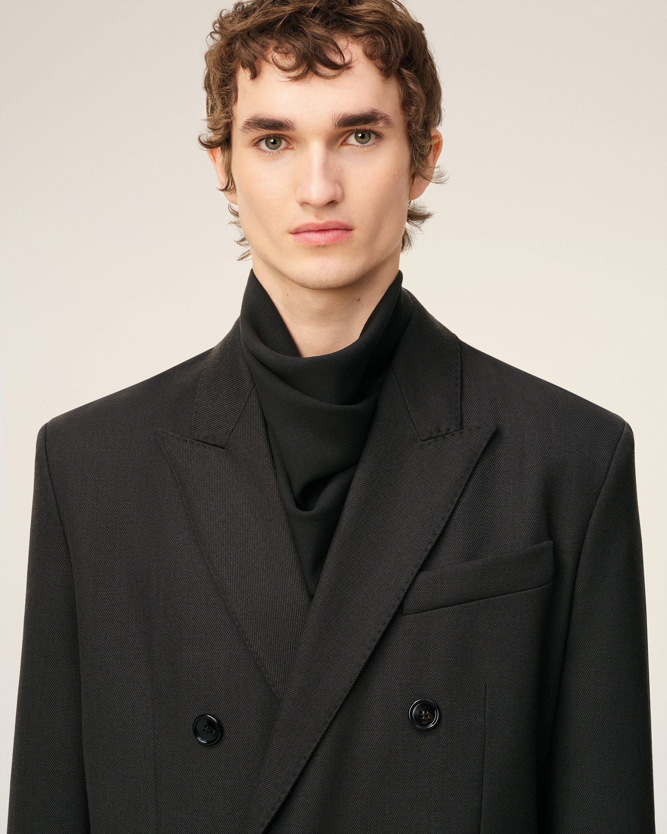 BLACK WOOL DOUBLE BREASTED STRAIGTH COAT - 4
