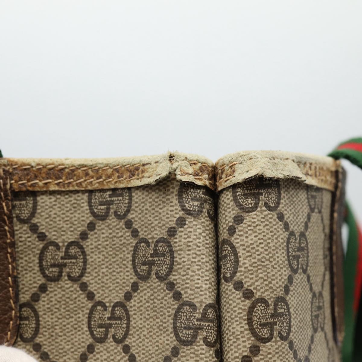 GUCCI GG Supreme Web Sherry Line Tote Bag Pvc Beige Red 40 02 003 - 5