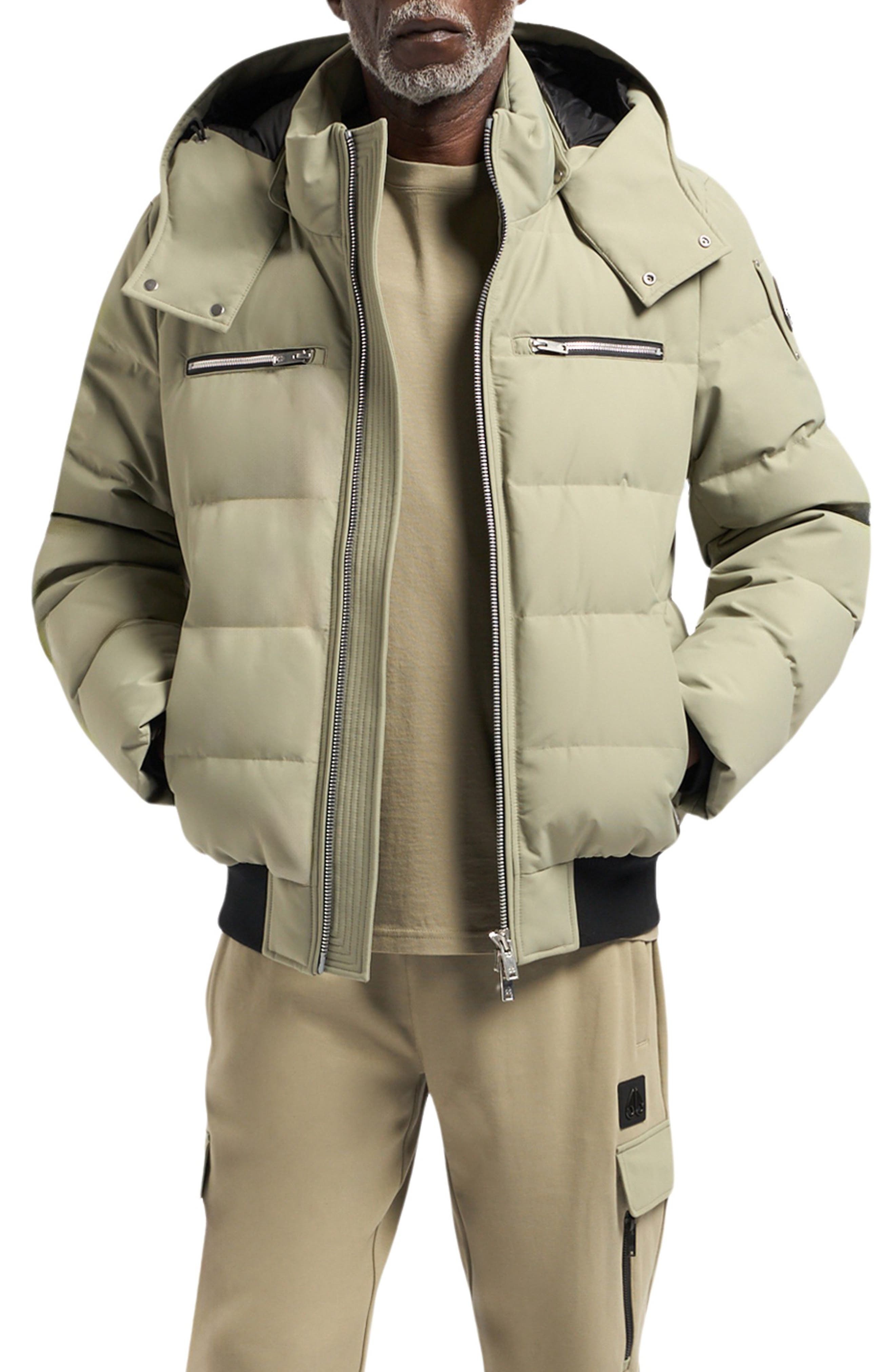 Moose Knuckles Cloud Down Puffer Bomber Jacket with Removable Hood in Sage at Nordstrom - 1