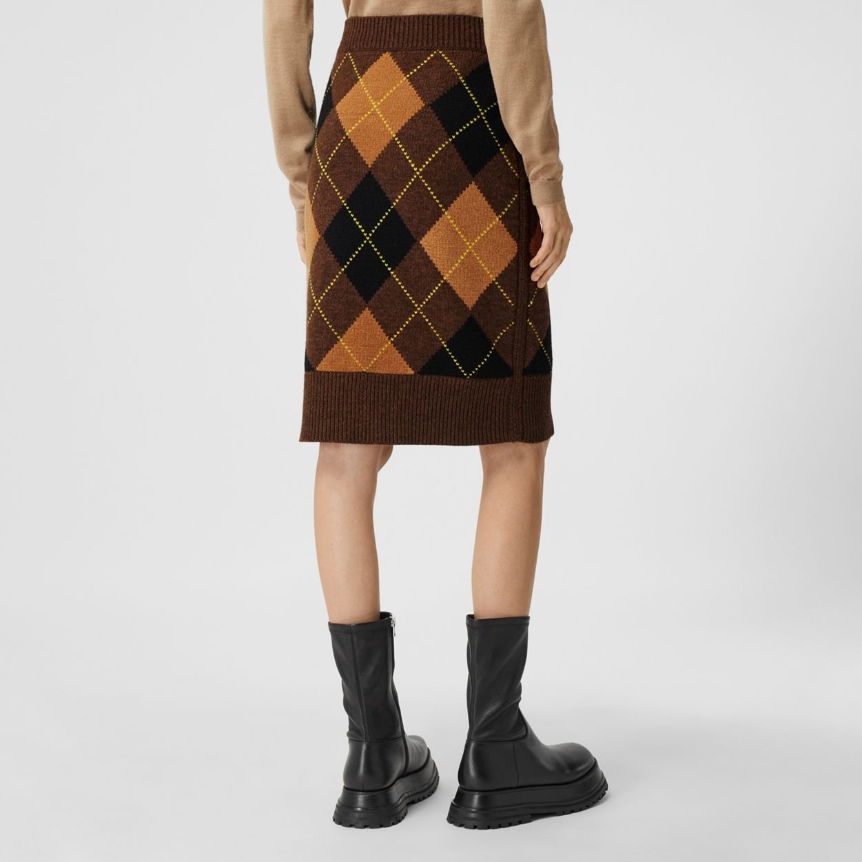 Argyle Intarsia Wool Cashmere Pencil Skirt - 4