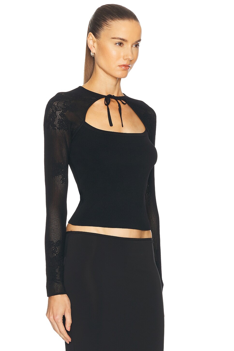Lace Pointelle Knit Decolette Top - 2