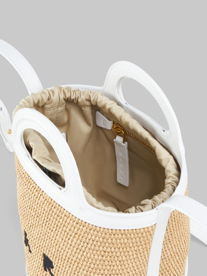 TROPICALIA SMALL BUCKET BAG IN WHITE LEATHER AND RAFFIA-EFFECT FABRIC - 4