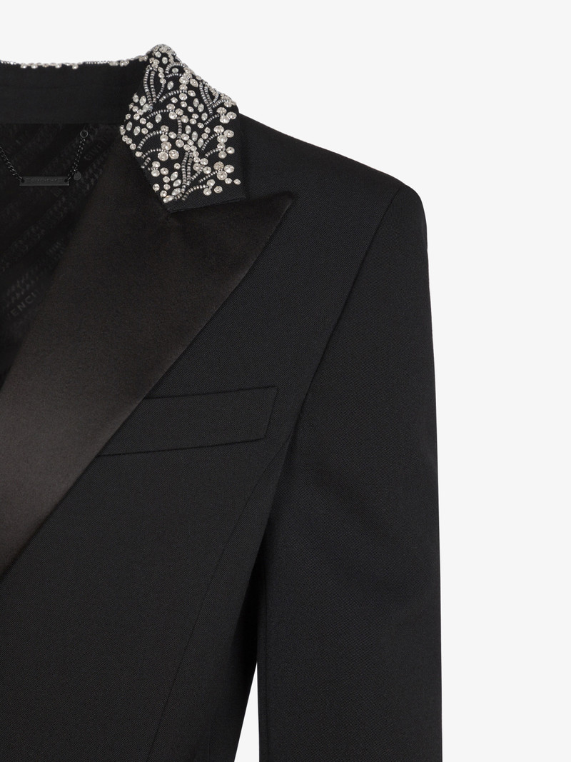 Peplum jacket in grain de poudre with embroidered collar 6